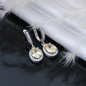 Oval Shape <b>Citrine</b> CZ Stones Wholesale Handmade Turkish 925 Sterling Silver Dangle <b>Earrings</b> - Product Image 4