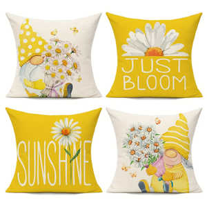 4 Fundas de Cojín Decorativas con Diseño de Gnomos y Flores de Margarita para Primavera, para el Hogar, Sofá, Patio, Muebles, Banco, Porche (Sin Almohadas) - Product Image 1