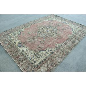 Turkish Vintage Rug, 7x9.4 ft Large Rug, <b>Red</b> Blue Polka dot <b>Wool</b> Rug - Product Image 3
