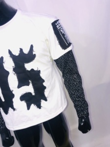 Camiseta personalizada con diamantes de imitación Vintage para hombre 100% algodón de alta calidad estilo cuadrado desgastado doble capa de manga larga - Product Image 5