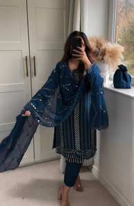 เสื้อปักลายสำหรับใส่ทำงานและดูกัตตาสไตล์ปากีสถานอินเดียชุดสวมใส่ชาติพันธุ์ซาลวาร์คาเมซและเคอร์ติ - Product Image 5