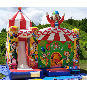 Castle Circus Themed Jumping Castle Bouncing Bouncer Chateaux Gonflables Casa de rebote de payaso inflable comercial con tobogán - Product Image 1