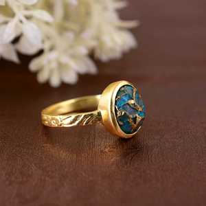 Fabricante de anillos de piedras preciosas de alta calidad, cobre Natural, turquesa, ovalado, Plata de Ley 925, conjunto de bisel chapado en oro, regalo para mujer - Product Image 2