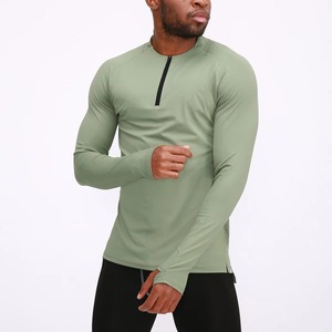 Fully Customizable Outdoor Workout Fitness Sports Wear Slim Fit 1/4 Quarter Zip <b>Long</b> <b>Sleeve</b> <b>Men</b> Jogging Compression <b>Gym</b> Shirt - Product Image 6
