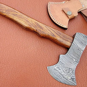 Hache à fendre Burraq personnalisée de 19,5 pouces en acier Damas, manche en bois de rose, étui en cuir, cadeau de camping et de chasse, fait main pour papa - Product Image 6