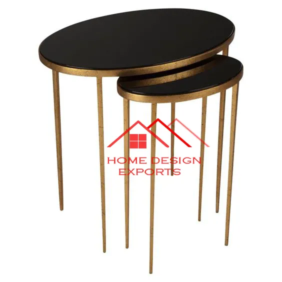 Plateau en verre fini noir Personnaliser la taille Table d'appoint en métal Design accrocheur Table de luxe en métal au prix de gros