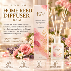 Diffuseur de parfum en bâtonnets à la rose, au jasmin et à la fleur de cerisier, marque privée, 100 ml |   Parfum d'ambiance floral et herbal |   Fabricant OEM Espagne - Product Image 2
