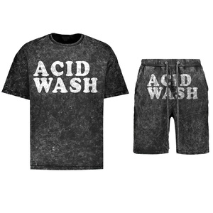 NUEVO Conjunto Deportivo Informal de Verano con Lavado Ácido, Conjunto de 2 Piezas de Alta Resistencia, 100% Algodón Tejido, Color Personalizado para Hombre - Product Image 1