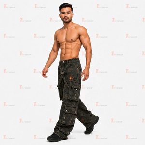 Pantalon cargo en jean premium pour homme – Vente en gros, personnalisable, multi-poches, utilitaire, décontracté, streetwear, en denim extensible de coton - Product Image 5