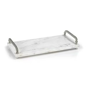 Plateau de service en marbre blanc de luxe forme rectangulaire nouveaux derniers plateaux de table plateau de service en marbre de haute qualité avec poignée - Product Image 1