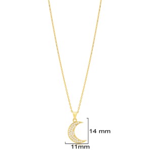 Collier pendentif élégant en argent sterling plaqué rhodium avec pierre CZ motif lune, bijoux turcs faits à la main - Product Image 2