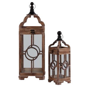 Brown Colored <b>Lanterns</b> <b>Set</b> of Two Handcrafted Mango Wood <b>Lantern</b> Used for Indoor Lightning Wedding Decor - Product Image 1
