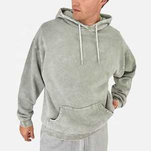 Wholesale OEM Men Solid 100% Cotton Winter Acid Washed Distressed Pullover Hoodie Outdoor Casual Hip Hop Hoodies - Product Image 4