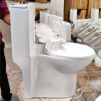 WC monobloc de luxe, modèle 4D à siphon, avec chasse double et abattant à fermeture douce, blanc premium, pour salle de bain