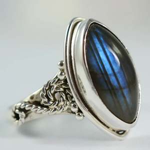 Bague artisanale romantique bohème en argent sterling 925 avec labradorite taille marquise, pierre de naissance de novembre, cadeau idéal pour elle - Product Image 2