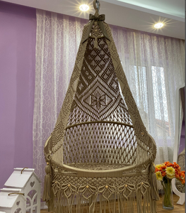 Balançoire double macramé COTON FAIT MAIN NATUREL Ensemble de balançoire pour bébé Style Couleur bébé chevet dormeur - Product Image 1