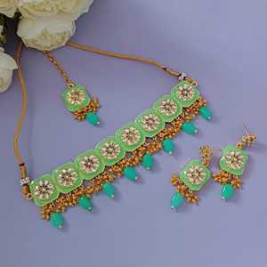 Bijoux indiens Collier ras du cou Maang Tikka Boucles d'oreilles Bollywood Mariage Cristal Kundan Collier Boucles d'oreilles Tête Chaîne Ensemble - Product Image 2