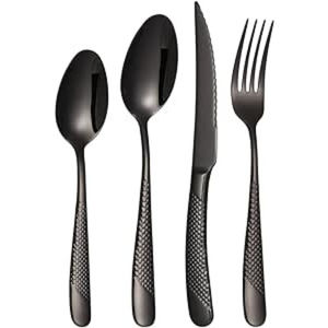 Suministros al por mayor de lujo directo de fábrica India cubiertos de acero inoxidable cuchillo negro cuchara y tenedor juego de cubiertos para fiesta de oficina - Product Image 1