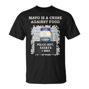 Mayo Is A Crime Against Food T-Shirt Design humoristique sur le thème de la nourriture, noir, taille adulte - Product Image 1