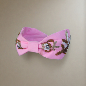 Unique Bow Design High Quality Fabric Handmade Embroidered Lightweight Pink Bow Luxury <b>Beaded</b> Party Wear Fashion Accessory - Product Image 1
