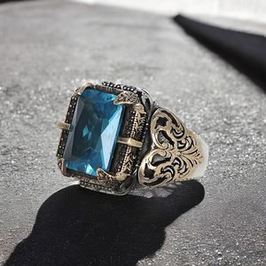 Anillo Azuris de Alta Calidad Estilo Otomano en Plata de Ley 925 para Hombre, Joyería de Moda con Piedra de Ágata Yemenita Natural, Hecho en Turquía - Product Image 3