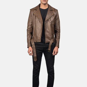 Veste en cuir véritable vintage de haute qualité pour homme avec col montant, fermeture éclair, en cuir de vache, imperméable et coupe-vent pour l'hiver - Product Image 3