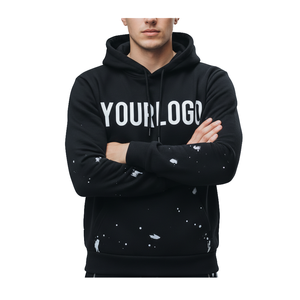 Sudadera con capucha negra para hombre con estampado de letras blancas y diseño de salpicaduras, corte regular informal para otoño - Product Image 4