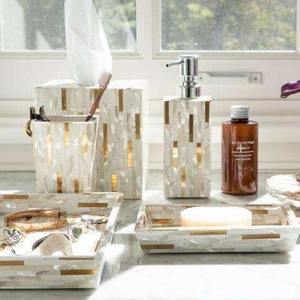 Ensemble d'accessoires de salle de bain classiques écologiques en nacre de luxe TIMELESS CRAFT, plateau, boîte, vase, distributeur pour salle de bain - Product Image 3