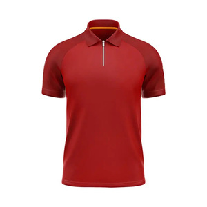 Chemise décontractée pour homme, confortable et respirante, en spandex/coton, manches courtes, motif uni, fermeture éclair, logo personnalisé, jersey rouge uni - Product Image 1