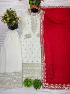 Salwar Kameez blanc de créateur avec dupatta pour femmes, costume Sharara, haut-palazzo, costume indien, costumes pakistanais, costume de l'Aïd - Product Image 4
