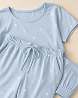 Vrouwen Blauwe Ster Print Pyjama Set Korte Mouw T-Shirt Koord Jogger Broek Zachte Lounge Sleepwear Tweedelige Outfit Oem Leverancier