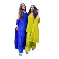 Farshi Salwar Punjabi yaz Suit Sharara Pallazo hindistan Anarkali doğal bel saten ile uzun o-boyun pakistan kollu