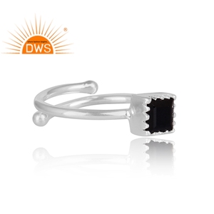 Bague ajustable en argent sterling 925 avec pierre précieuse naturelle noire en forme carrée, vente chaude, fabricant de bijoux - Product Image 3