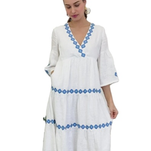 Nouvelle robe longue brodée à la main, manches bouffantes, longueur cheville, col en v, tenue de soirée décontractée - Product Image 1