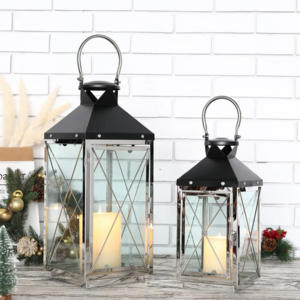 Lanterne bougeoir carrée moderne bicolore en métal noir et argent pour la maison, le jardin, le mariage et les décorations de Noël - Product Image 6