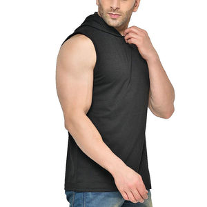 Fabricante sólido Fitness con capucha camiseta algodón chaleco gimnasio desgaste Logo impreso sin mangas Sudadera con capucha ropa de hombre de talla grande camisetas sin mangas - Product Image 5
