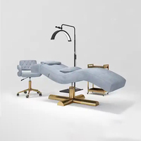 Lit de beauté moderne et réglable pour salon de beauté et spa, en forme de S, pour extensions de cils et microblading, pour utilisation en hôtel, avec appui-tête réglable en hauteur