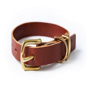 Collar de perro de cuero marrón de primera calidad para mascotas de todos los tamaños en todos los tamaños personalizados hecho en La India collar de perro de cuero hecho a mano - Product Image 4