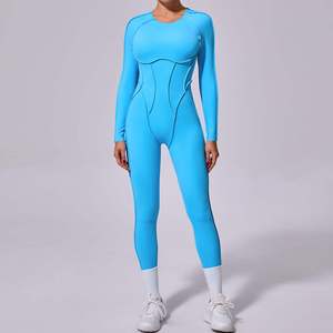 Combinaison de yoga pour femmes solide, personnalisée, avec demi-fermeture éclair, pantalon long, body, combinaison, ensembles de fitness pour la danse et le yoga - Product Image 5