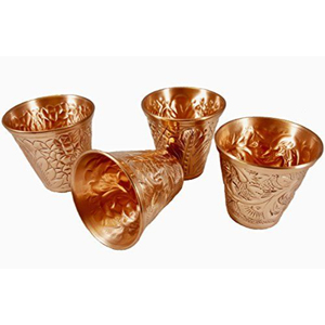 Verre à vin sans pied en cuivre martelé décoré, à double paroi, en métal, pour boissons, au design attrayant, pour grossistes - Product Image 2
