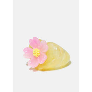 Anillo de Resina Chapado en Oro Rosa con Diseño de Flor, Estilo Coreano, Incrustaciones de Frutas, Forma de Luna, Joyería Acrílica de Cobre, Tendencia Principal, Rodio - Product Image 6