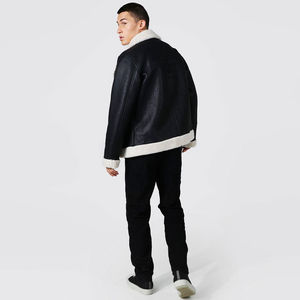 Couleurs et design uniques disponibles Veste en cuir en fausse fourrure pour homme Col rabattu lourd Veste en cuir de style fermeture éclair sur le devant - Product Image 4