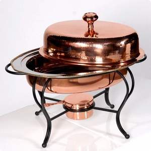 Plato Calentador Redondo de Cobre con Tapa Decorativa Antigua, Vajilla de Buffet Ecológica de Primera Calidad para Catering, Fiestas y Celebraciones - Product Image 1