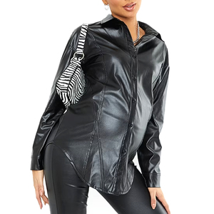 Camisa de Cuero para Mujer, Estilo Casual, con Logotipo Personalizado, Precio de Fábrica al por Mayor / Camisa de Cuero de Moda para Mujer, Talla Adulto, Marca Privada - Product Image 4