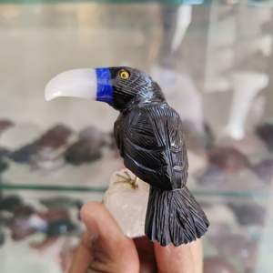 Belle sculpture d'oiseau en pierre de cristal fabriquée à la main Sculpture puissante amour paire charme oiseaux finement sculptés expose le fard à joues - Product Image 5