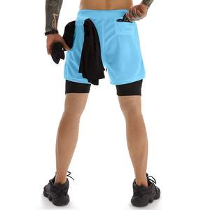 Vêtements 2 en 1 pantalon Double couche Sport personnalisé 2-en-1 short en maille Joggers Fitness athlétique entraînement gym Shorts pour hommes - Product Image 2