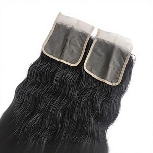 Extensions de cheveux vierges indiens de temple 100% de la meilleure qualité, très demandées, 18' 5x5, ondulés naturels, avec closure en dentelle transparente, pose à la machine - Product Image 1