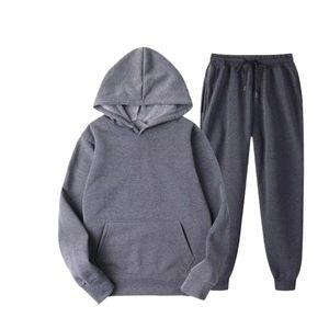 Unisex Winter Running Wear Set Solid Casual Custom Color 100% Cotton Fleece Tracksuit Hooded Sweatshirt Jogger Pants Breathable - Product Image 5