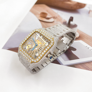 Montre pour homme en acier inoxydable coupe Moissanite avec diamant Bande de mouvement à quartz positionnée à l'avant-garde de la mode Hip Hop - Product Image 3