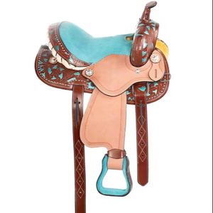 Sillín occidental de cuero de búfalo de cuero genuino de calidad superior con herrajes de acero inoxidable para carreras de barriles y equitación - Product Image 1